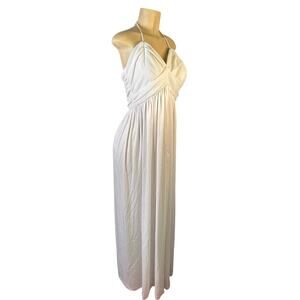 Vintage Women 16 Joy Stevens White Halter Maxi Dress Wedding Gown 1970s